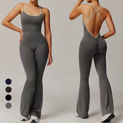 Color block V back jumpsuit