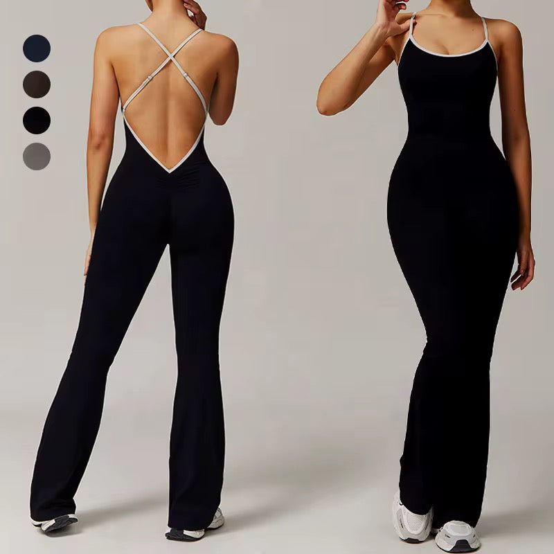 Color block V back jumpsuit