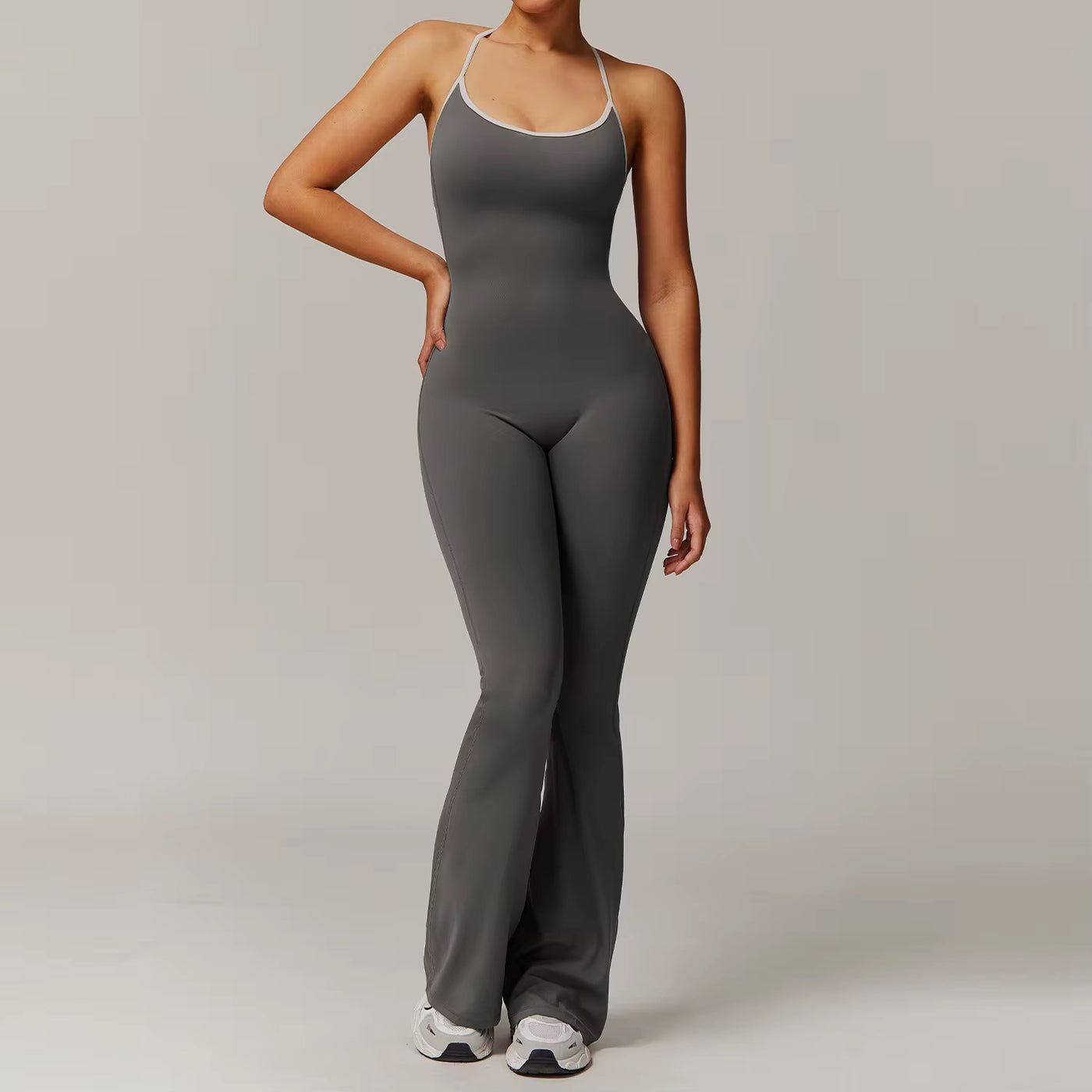 Color block V back jumpsuit