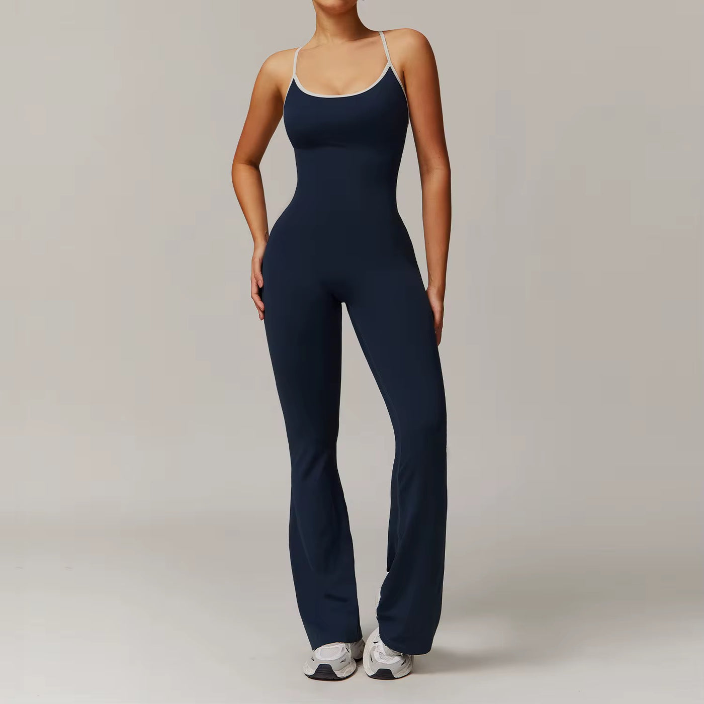 Color block V back jumpsuit