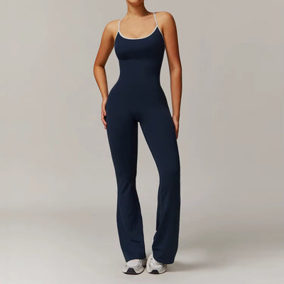 Color block V back jumpsuit